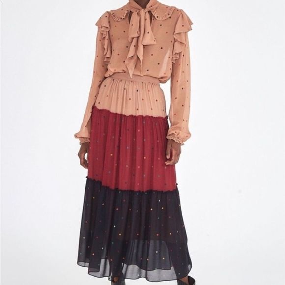 FARM Rio Dresses & Skirts - Farm Rio  mixed dots chiffon maxi skirt and blouse. Like New. Sale together.